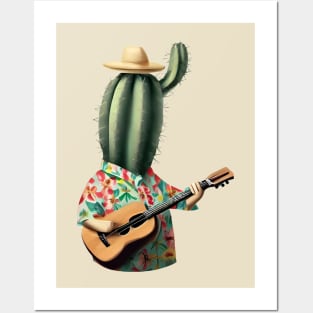 a cactus wearing a hawaiian shirt and playing a ukulele Posters and Art